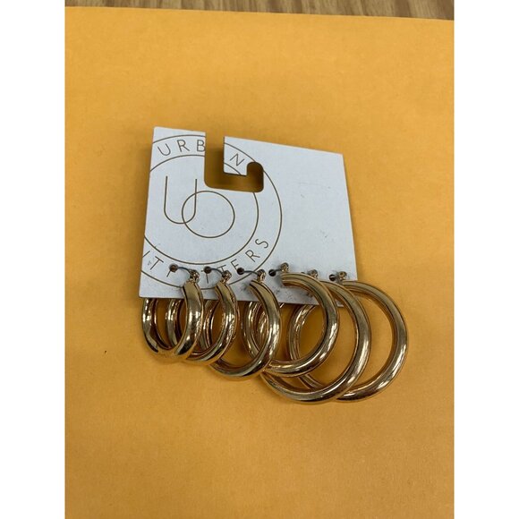 Urban Outfitters Women's Set of 3 Gold Colored Hoop Earrings, Brand New - Picture 1 of 2
